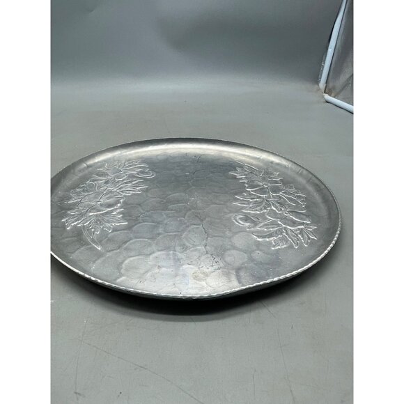 metal circle tray platter embossed with floral lip 11.5x1" READ - Picture 5 of 9